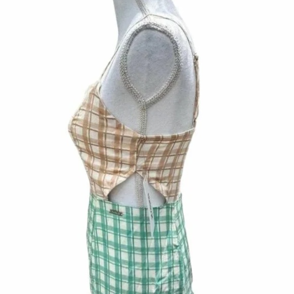Hurley Plaid Cut Out Slit Colorblock Midi Spaghetti Strap Dress Small NWT - Picture 5 of 7